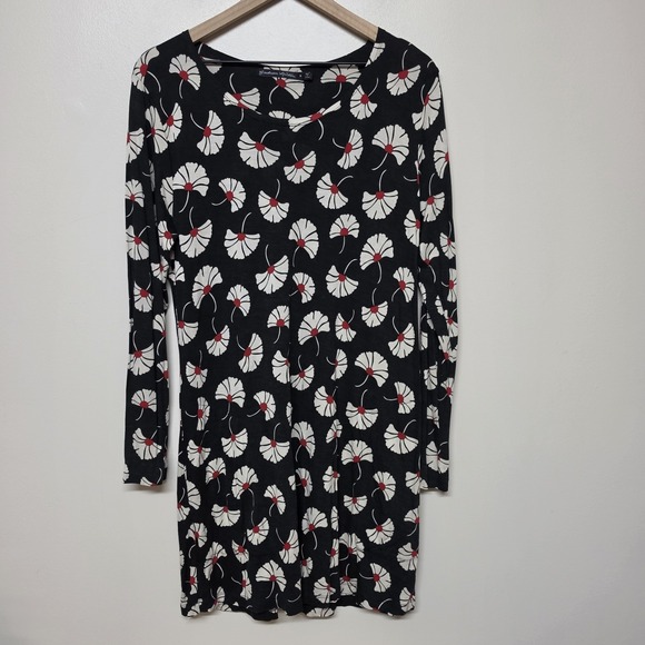 Gudrun Sjoden Dresses & Skirts - GUDRUN SJODEN Black Floral Relaxed‎ Long Sleeve Blouson Midi Dress Size M